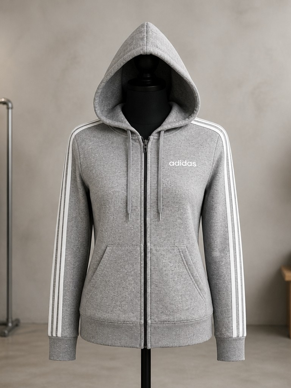Adidas 3 Stripes Fleece Zip Up Hoodie Gray XS Women's New